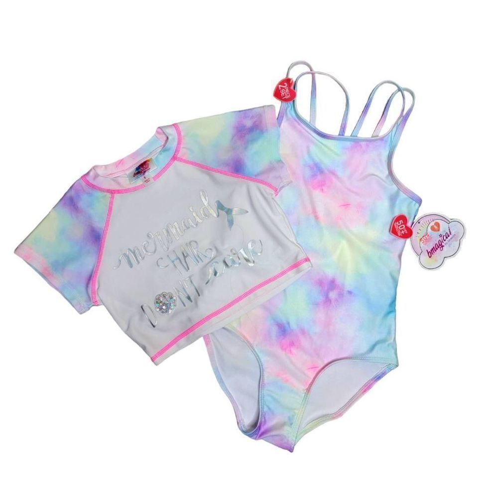 Bmagical UPF Rainbow Mermaid Hair Don't Care Girls Swim Suit 2 Piece Set 8